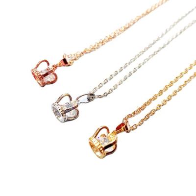 China JML New Design TRENDY Crown Large Diamond Gold Plated White Gold Queen Rose Gold Pendant Copper Dating Shiny Chain Necklaces for sale