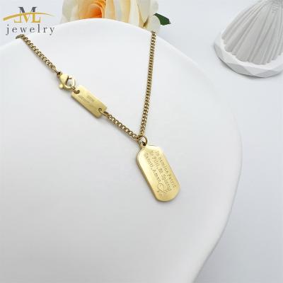 China Simple and Fashion TRENDY Unisex Gold Plated Stainless Steel Necklace Judaism Christian Necklace Rectangle Pendant Chain for sale