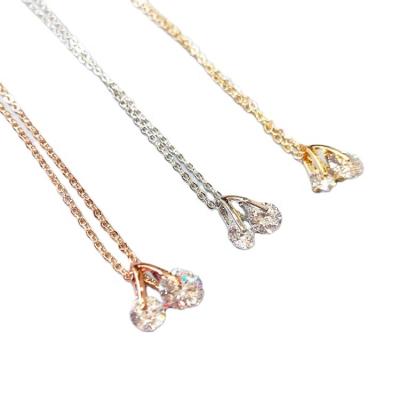 China 2022 New Design Female Necklace Cherry Big Diamond Pendant All Copper TRENDY Zircon Gift for sale