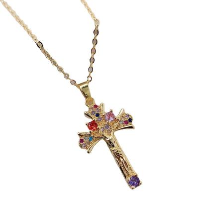 China Not Allergy Modern Design New Retro Catholic Virgin Mary Jesus Clavicle Chain 14k Cross Necklace Pendant for sale