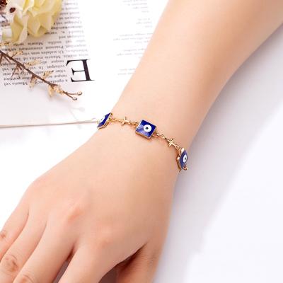 China 2022 Fashionable New Design Cute Square Evil Blue Eye Bracelet Men Women Couple Jewelry Pendant Bracelet for sale