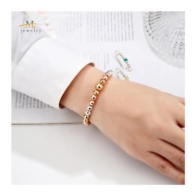 China 2022 Religious Latest Design Plated Three-color String Of 6 Mm Beads Cross Brass Bracelet for sale