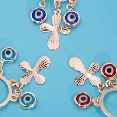 China FASHIONABLE Blue Cross Jewelry Accessories Evil Eyes Religion Circle Dangle Earrings For Party Wedding for sale