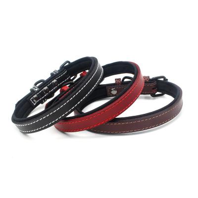 China 510*23mm Padded Durable Thick Genuine Leather Collar For Dogs With Good Price for sale