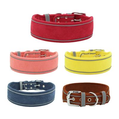 China S&L Comfortable Soft Suede Padded Reflector Dog Collars with Zinc Alloy Square Buckle for sale