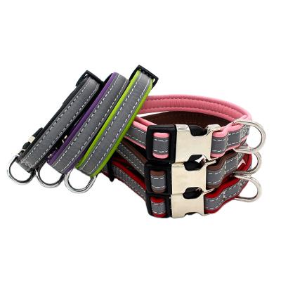 China S-L Soft Microfiber Reflective Padded Dog Collar with Half Metal and Half Plastic Buckle for sale