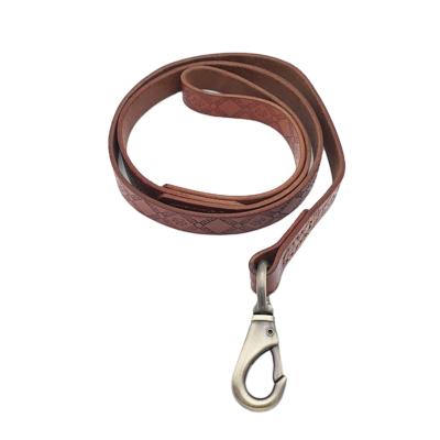 China Personalized 1200*20mm Real Leather Dog Leash Embossed Pattern Long Leather Dog Leash for sale