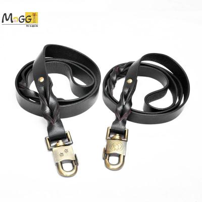 China 120cm Length 2cm Width Weight Durable Good Quality Handmade Braided Leash Personalized Genuine Leather Dog Leash for sale