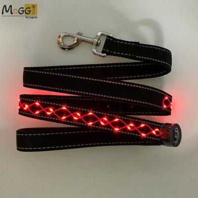 China Reflective Nylon Silk Embroidery Dog Leash 1200*25mm With Led Flashlight for sale