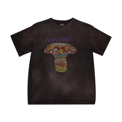 China Mushroom Casual Short Sleeve Indie Originality Washed Nostalgic Short Sleeves Classic 1980s Style for sale