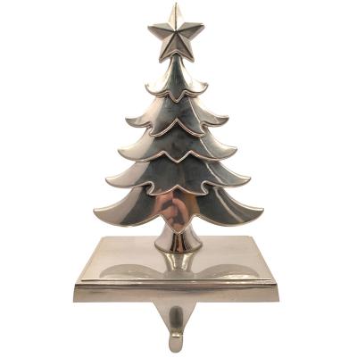 China Popular Christmas Gift Free Sample Christmas Tree Metal Hook Hangers Silver Stocking Rack With Star for sale