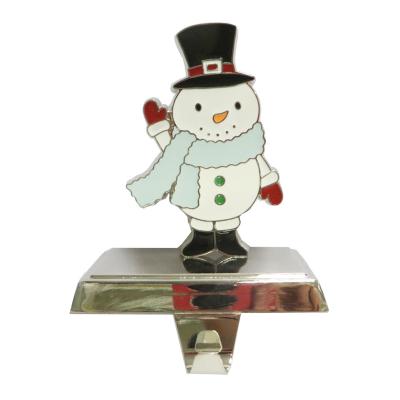 China Popular Xmas Gift Cute Christmas Snowman Design Metal Hanger Christmas Stocking Hook Holder for sale