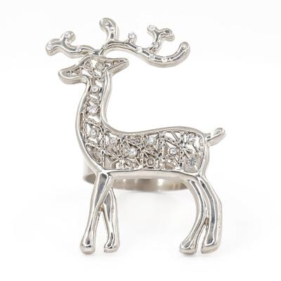 China Christmas Sustainable Table Decorative Hollow Silver Reindeer Deer Metal Napkin Rings With Diamond for sale