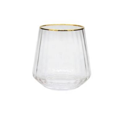 China Recycle Handblown Embossed Stemless Wine Glass Tumbler Glass Golden Wine popular glasses for bar restaurant for sale