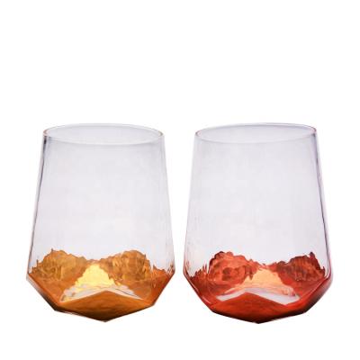 China Recycle Mouth Diamond Stemless Wine Glasses Popular Blown Gold Tumbler for sale