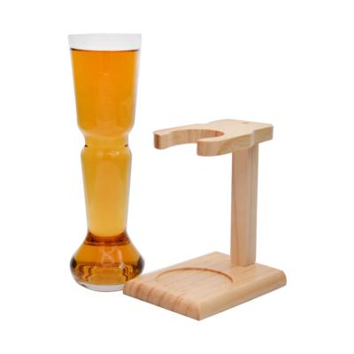 China New fashion 550ml long outdoor yard glass customized beer glass with wooden stand for beerfest for sale