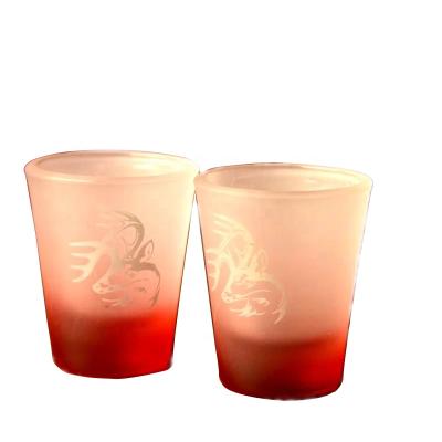 China Stocked Bucks Shot Glass 1.5oz Frosted Pointed Shooter Glass With Blood Buck Logo For Hunter Club Bar Glasses for sale