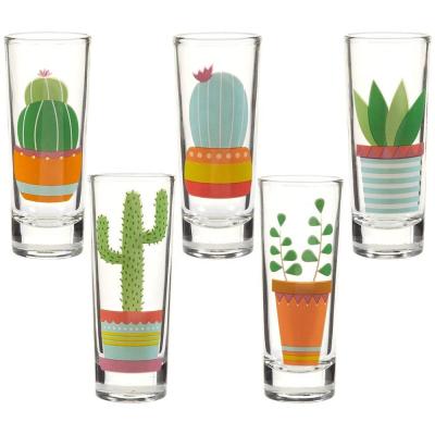 China CLASSIC Cactus Liquor Shot Glasses with Colored Print for Tequila Festival Set of 5, 2 oz Shot Glass Mug for sale