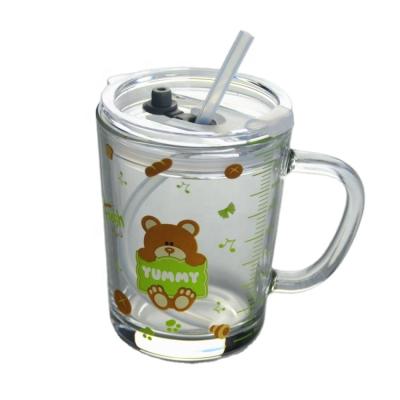 China Viable Milk Water Glass Cup With Lid And Straw Cold Juice Glass Cup Cartoon Coffee Mug For Drinking for sale