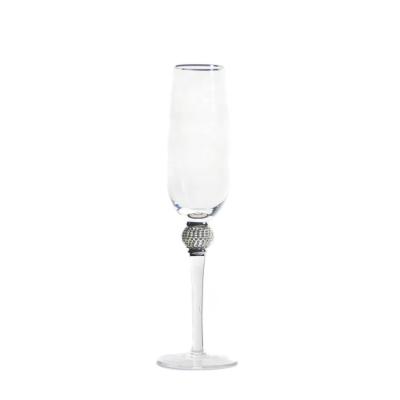 China Recycle Customize Crystal Champagne Glass Wedding Champagne Flute Diamond Beads Stem Champagne Glasses for sale