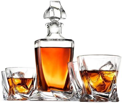 China Recycle New Design Crystal Scotch Glass Bottle Set Lead Free Shot Whiskey Decanter Glass Set for sale