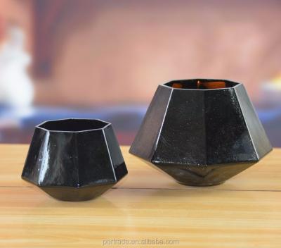 China Europe Black Color Diamond Shape Votive Glass Candle Holder for sale