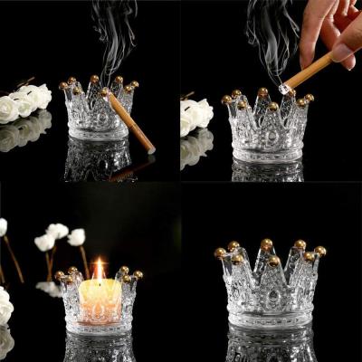 China Unique Morden Crystal Crown Shaped Jewelry Glass Jar Tea Light Candle Holders for Home Decoration for sale