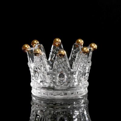 China Wholesale Morden Crown Shape Crystal Cigarette Ashtray Glass Crown Tea Light Glass Wedding Candle Holders for sale