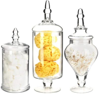 China Sustainable Handmade Classic Set Of 3 Flower Glass Jar Storage Glass Cookie Jars for sale