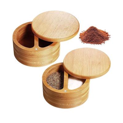 China Europe Kitchen Bamboo Wooden Spice Box Spice Salt Box Europe Kitchen Seasoning Storage Container With Lid for sale