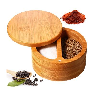 China Bamboo Wood Seasoning Jar Round Box Europe Spice Salt Storage for sale