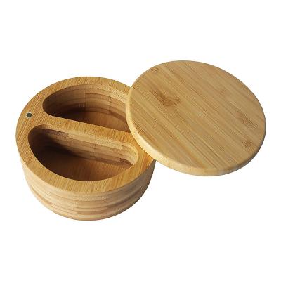 China Europe Bamboo Seasoning Box With Mini Spoon Salt Container Wood Pepper Storage Box Spice Cellars For Kitchen for sale