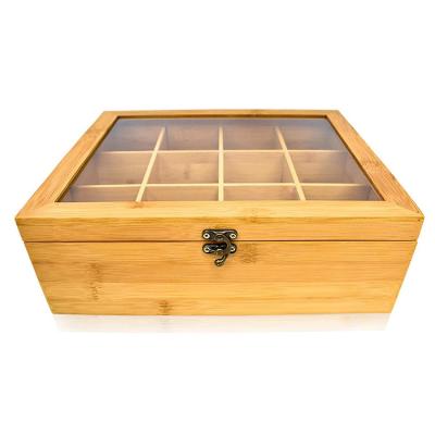 China Europe Hot Sale 12 Compartments Tea Bag Organizer Transparent Lid Bamboo Tea Box for sale