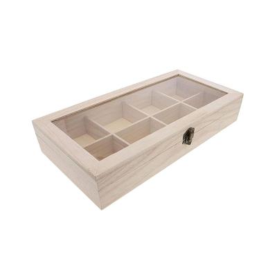 China Eco-friendly Europe 8 Compartments Adjustable Natural Bamboo Square Wooden Tea Box With Lid for sale