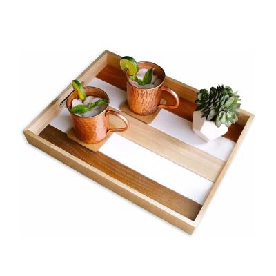 China Gift Wrapping Rustic Burnt Wood Rectangular Food Serving Tray with Handles Wooden Tray Serving Tray for sale