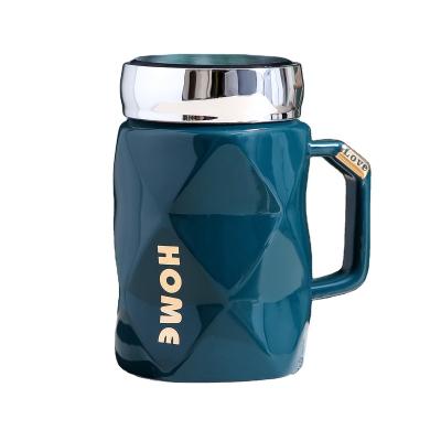 China Viable Factory Direct Stone Mirror Mug With Stainless Steel Lid Porcelain Coffee Tea Cup Ceramic Mug for sale