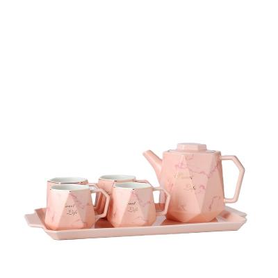 China Viable Hot Sales Customized Marble Pattern Coffee Cup And Saucer Bone China Ceramic Coffee Teapot Set for sale