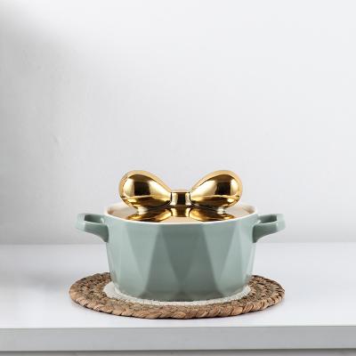 China Hot Selling Stocked Ceramic Bowl Set Porcelain Noodle / Ceramic Breakfast Soup Bowl With Lid And Dish Handle for sale