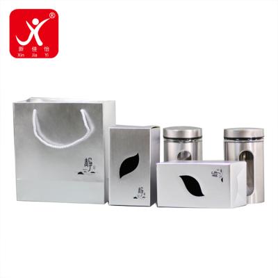 China Recycled Materials Xin Jia Yi Packaging Gift Set Boxes Tea Leaf Glass Boxes Plastic Air Tight Storage Shandong Factory Screw Lid Box Eco-friendly for sale