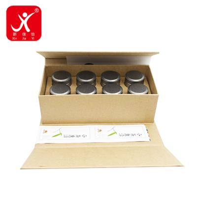 China Recycled Materials Xin Jia Yi Packaging Craft Paper Sets Small Round Tin Box Coffee Gift Package Paper Bag Metal Box Eco-friendly Set for sale