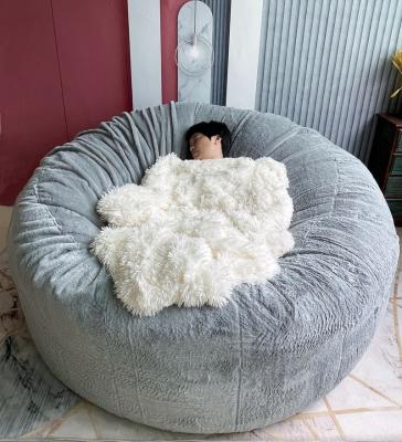 China Dropshipping Giant Fit FOAM Fur Bean Bag Cover Floor Seat Couch Recliner Large Round Faux Fur Bean Bag Chair Soft Fluffy Loveseat for sale