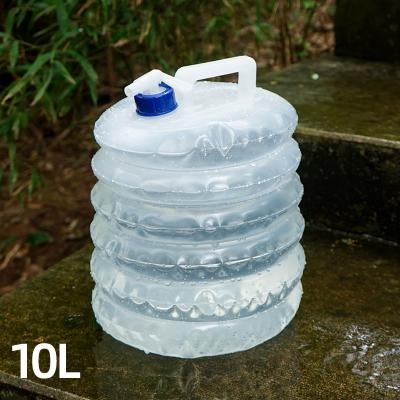 China Outdoor PE bucket 10L retractable portable folding water bag with tap camping mountaineering car bucket wholesale for sale