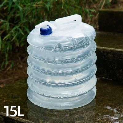 China Outdoor PE Bucket 15L Folding Retractable Bucket With Faucet Vehicle Food Grade Drinking Water Bag Camping Wholesale for sale