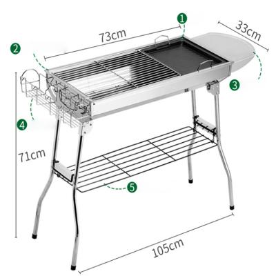 China 201 Large Stainless Steel Thicken Charcoal BBQ BBQ Stainless Steel Grill Outdoor Portable Folding BBQ Grill for sale