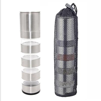 China Outdoor Portable Camping Stainless Steel Bottle BBQ Picnic Spice Seasoning Jar Set With Grinder And Net Bag for sale