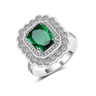 China INS Women's Zircon Crystal Custom Emerald Cut White CLASSIC Gold Plated Ring Women's Cubic Gem Ring Natural Stone Emerald Color for sale