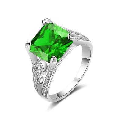 China CLASSIC Women Wedding Rings Custom Made Emerald Brass Rings Jewelry Vintage Gems Square Stone Jewelry Big for sale