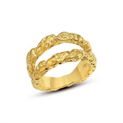 China FASHIONABLE NINE Textured Double Layer Ring Women Ring Type and 18k Gold Plated Stainless Steel Jewelry Ring Women for sale