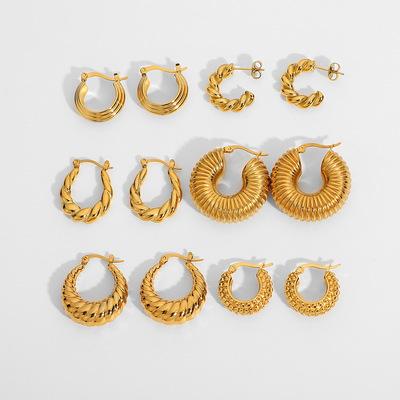 China FASHIONABLE NINE Real Fashion 18K Gold Plated Large Small Rhomboid Multiple Circles Huggie Earring Twist Chunky Hoop Earrings Female Women for sale