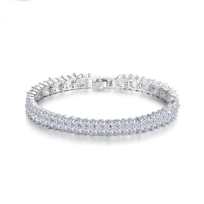 China Classic Fashion NINE Women Bridal Jewelry 7mm Pave Tennis Bracelet Two Row AAA Zircon Bracelet Crystal Wedding Bracelet for sale